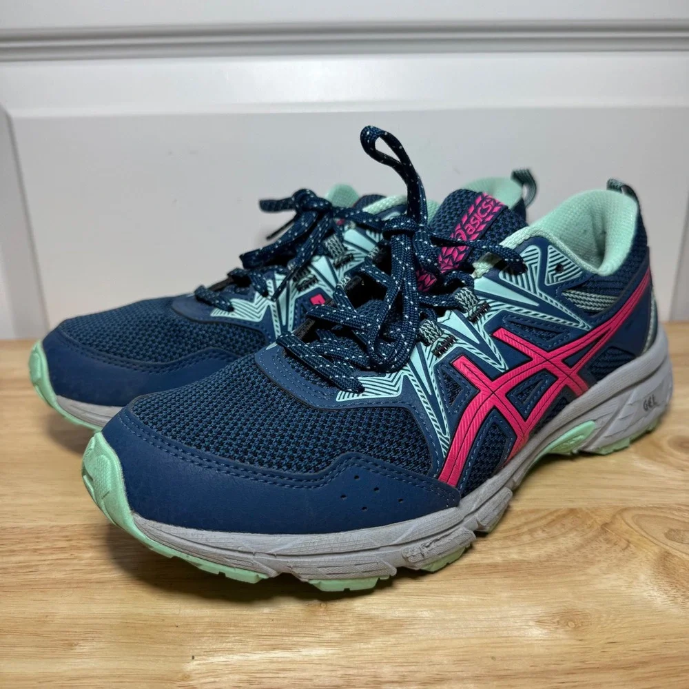 ASICS Gel-Venture 8 Women Navy Pink Mint Trail Running Shoes 1012B230 Size 8.5